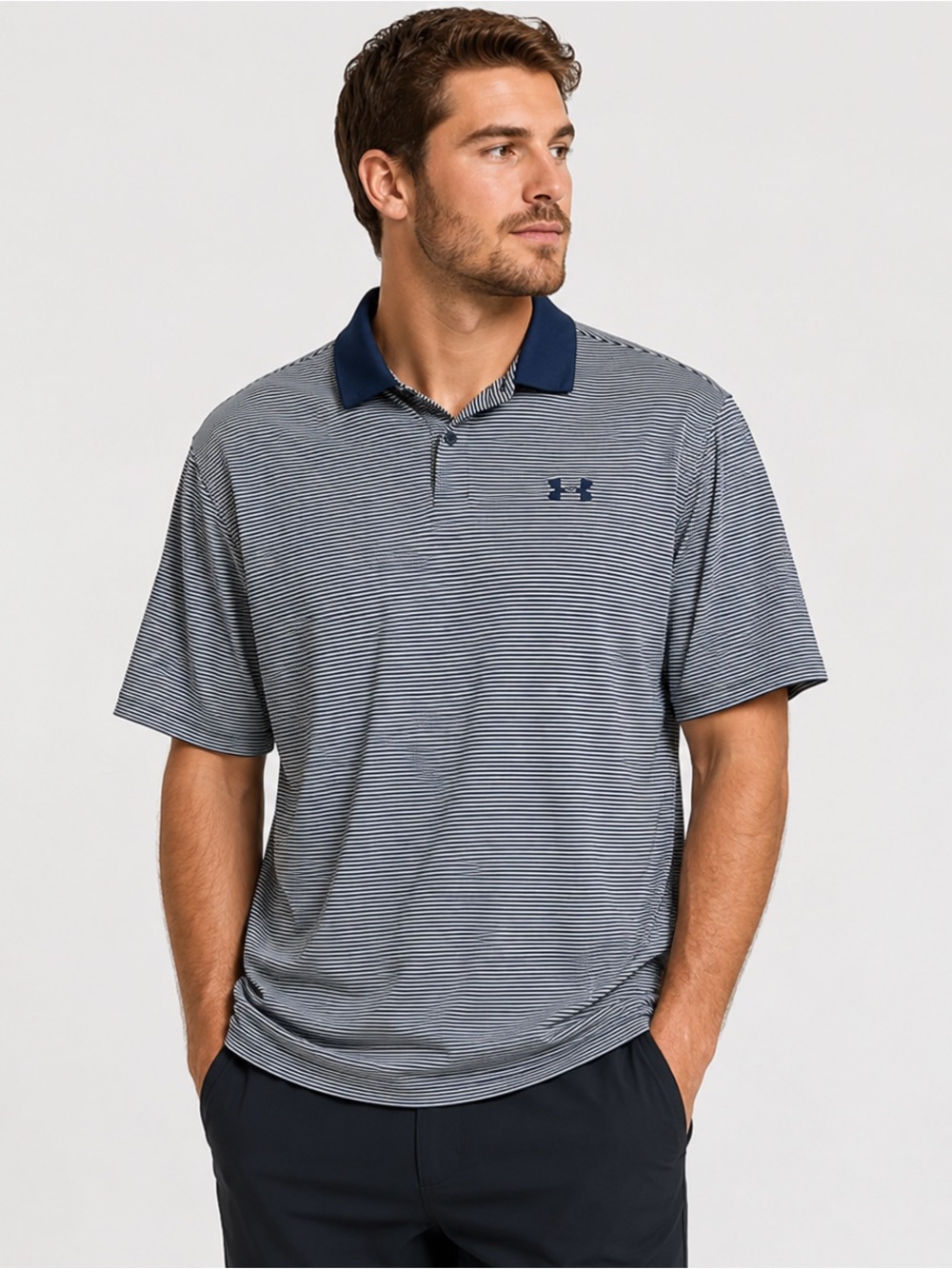 Under Armour Men's Navy and White Striped Polo